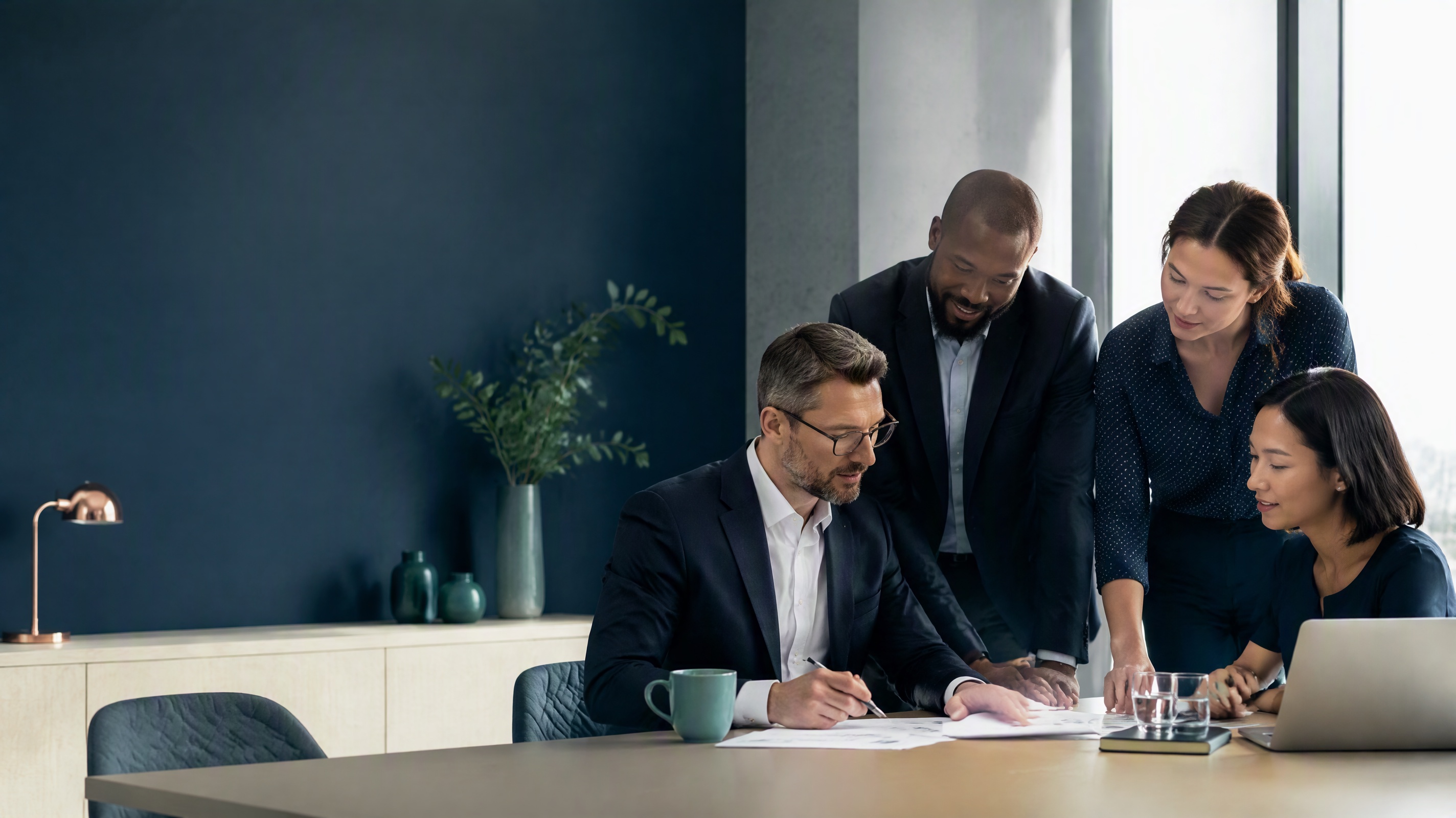Business partners reviewing a growth strategy together